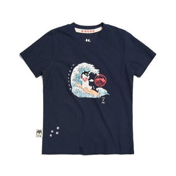 江戶勝 日系 女裝 勝太郎系列 黑丸衝浪短袖T恤(丈青色) #上衣