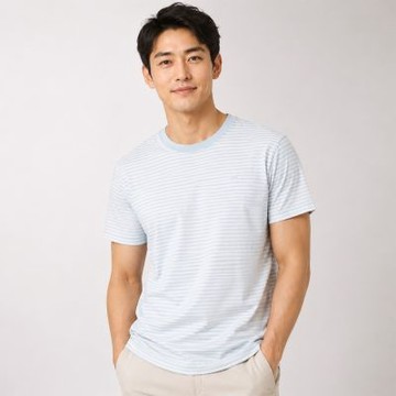 Hollister 海鷗 熱銷刺繡海鷗素面短袖T恤-白灰藍條紋色