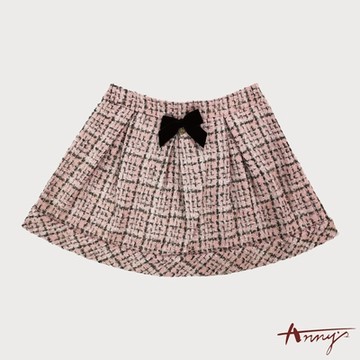 Annys安妮公主-金蔥小香風秋冬款混羊毛蝴蝶結拉鍊短裙*7286粉紅