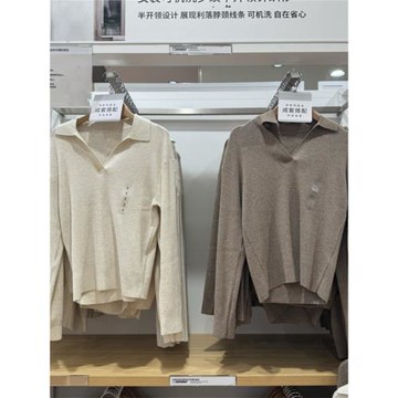 日單慵懶風秋季女裝可機洗羅紋半開領針織衫翻領毛衣24新款471220