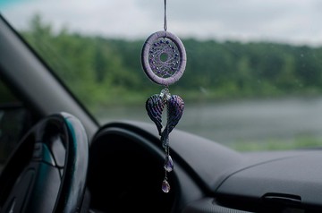 紫色捕夢網和天使之翼吊飾 |汽車後視鏡守護天使