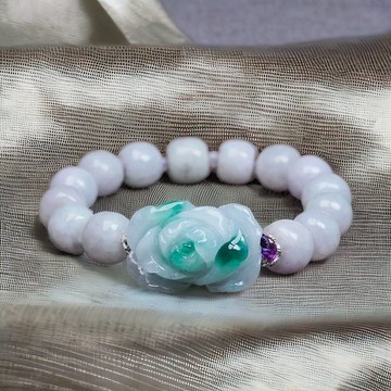 飄綠花翡翠牡丹花手鍊 | 天然緬甸玉翡翠A貨 | 送禮