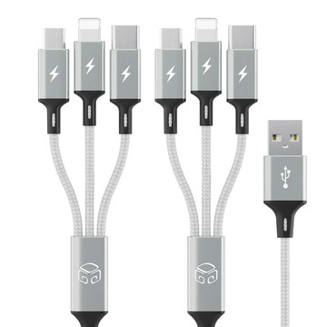 DGG Sky Meta 3合1手機高速充電多功能充電線  金屬銀  2個  170cm