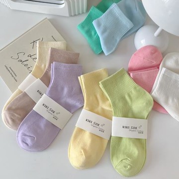 純色襪子女中筒春秋款純棉彩色運動低幫短筒百搭夏天薄款白色短襪
