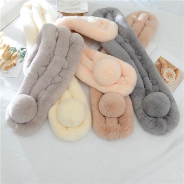 真獺兔毛圍巾圍脖冬季保暖男女百搭三管大球皮草圍脖脖套加厚披肩距惠 99購物節