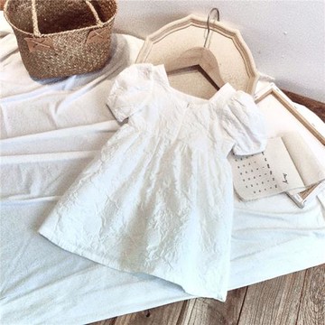 2025女童氣質款法式連衣裙夏裝新款中小童韓版方領白色復古長裙子