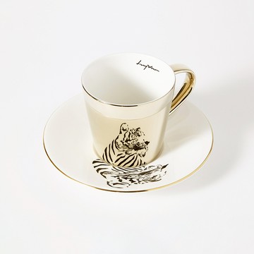虎虎生風 霸氣出場【韓國 Luycho】鏡面倒影動物圖案咖啡杯 - 老虎 (滑面) 咖啡杯 托盤 喝咖啡 飲品 可愛療癒 好友 生日禮