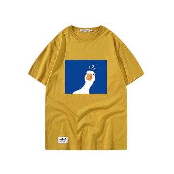 Presshark重磅純棉寬松t恤短袖男女夏季鵝寶藍色問號鴨子可愛動物