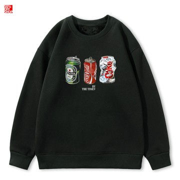 搖滾罐裝COLA STREET 美式復古飲料罐插畫 粗針落肩大學T 潮流街頭寬鬆厚棉上衣 男女中性衛衣