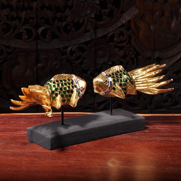 東南亞家居飾品招財魚擺件酒店會所餐廳玄關吧臺招財擺件開業禮物1入