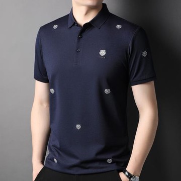 夏季休閑polo衫男士桑蠶絲短袖t恤中青年刺繡男裝翻領半袖體恤衫