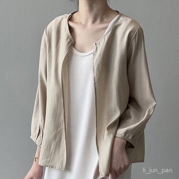 臺灣🚍8H出🉑一粒扣防曬襯衫女春夏韓係寬鬆百搭七分袖上衣薄款圓領開衫外套