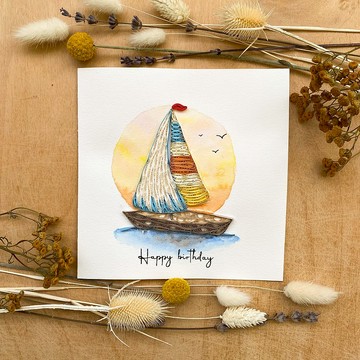 Quilling 手工卡-生日快樂。帆船。