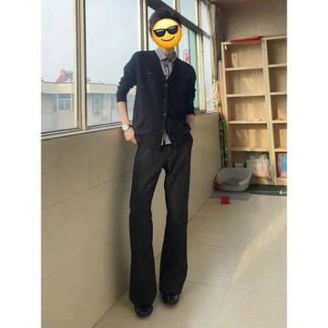 張凌赫同款穿搭黑色垂墜感彎刀西褲人夫感穿搭男生微喇何蘇葉褲子