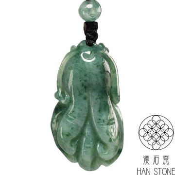 【漢石齋】天然翡翠A貨 佛手瓜玉佩吊墜 飄花種(19*35*9mm)