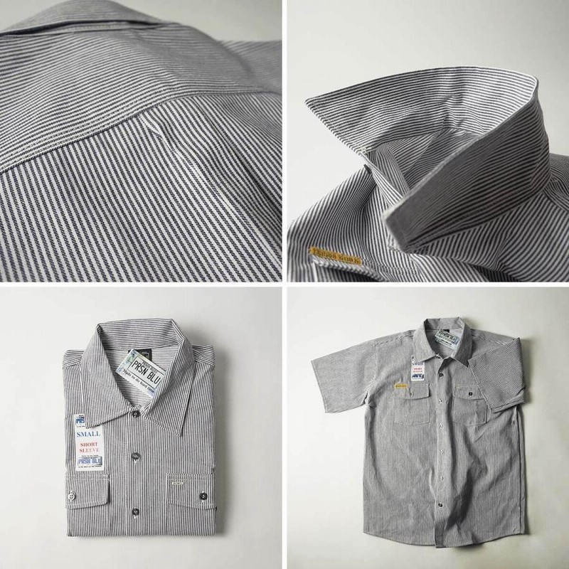 プリズンブルース PRISON BLUES 半袖 8オンス ヒッコリーストライプ ワークシャツ アメリカ製 米国製 HICKORY STRIPE  WORK SHIRT | LINEショッピング