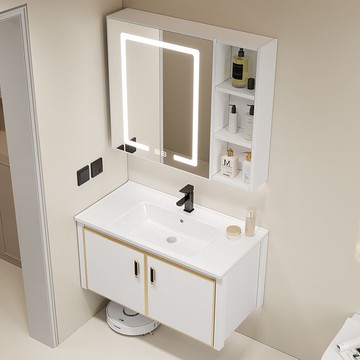 開發票 浴室鏡櫃 太空鋁浴室柜洗臉盆柜組合衛生間陶瓷一體盆洗手盆洗漱臺智能鏡柜 快速出貨