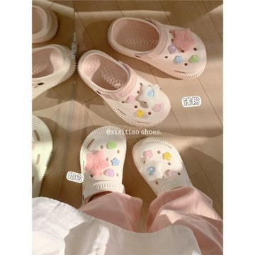 厚底增高少女心可愛毛絨五角星包頭洞洞鞋夏季防滑外穿沙灘涼鞋女