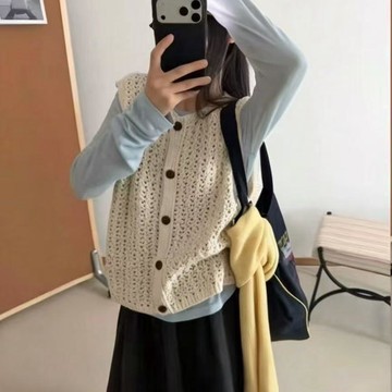 8943 位老客回訪💥針織馬甲開衫2026新款女大碼寬鬆無袖慵懶韓式毛衣背心上衣9BO2
