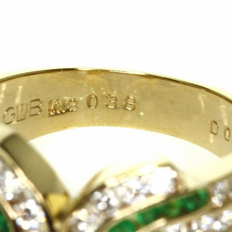 14/美品 ゲインズボロー K18 エメラルド計0.52 ダイヤ リング 指輪 15号 透かし エメラルド 0.22ct ダイヤモンド 計0.16ct リング