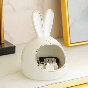 創意入戶門鑰匙收納擺件陶瓷兔子客廳玄關鞋櫃裝飾品現代簡約擺設 雙11全館免運