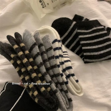 臺灣/✨ 中筒襪 襪子諸暨襪子女美拉德條紋ins潮百搭春秋季厚款中筒襪學院風堆堆襪