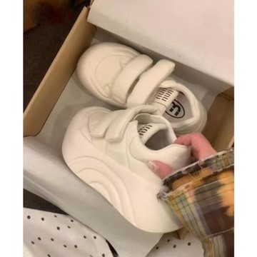 圓頭厚底大頭鞋女2025春季魔術貼休閑鞋丑萌運動鞋增高百搭小白鞋