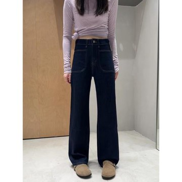 代嘉兒daiclaire牛仔褲女春秋新款加絨普洗藍窄版闊腿褲潮96213-1