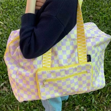 摺疊收納旅行袋 / 棋盤格輕便行李袋 肩背包