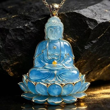 臺灣出貨🏆【可開發票】【鎮店之寶】中國風古典藍釉蓮花琺琅彩玉佛如來吊墜男女通用送禮