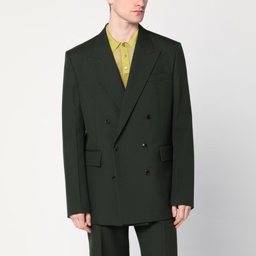 Military green double-breasted jacket in wool