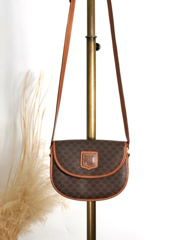 【日本直送 名牌中古包】CELINE  સેલિન Макадам 側背包 棕色 壓紋 Logo PVC vintage 古董 ezwy2j