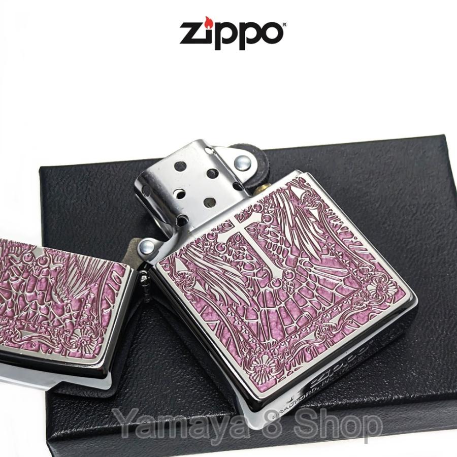 ZIPPO ジッポー ライター ウイングクロス ピンク シルバー  両面 別柄デザイン