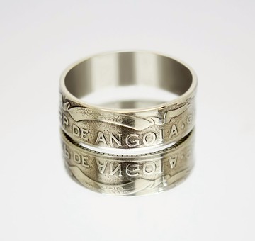 安哥拉硬幣戒指 20 寬扎 1975 年男士硬幣戒指 女士硬幣戒指