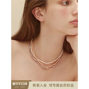 sanswood天然彩色迷你巴洛克項鏈女 法式小眾疊戴淡水珍珠鎖骨鏈
