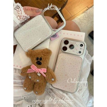 ✨18pro防摔手機殼✨nice/原創慕斯玫瑰溫柔碎花少女玻璃銀框亞克力殼防摔全包手機殼17161514131211