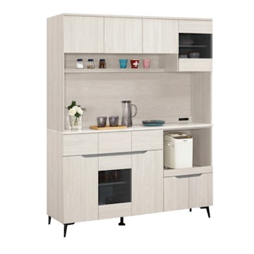 文創集 丹格尼5尺八門拉盤高餐櫃組合-150x40x190cm免組