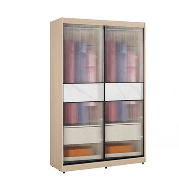 文創集 維爾4.1尺鋁框玻璃岩板衣櫃(吊衣桿x2＋二抽屜)-122x60x196cm免組