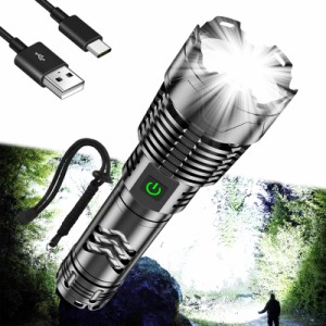 JAY-PARK Flashlights High Lumens Rechargeable, Super Bright High Power LED Tactical Flashlight 100000 Lumen, Powerful Zoomable Handheld USB Flash Ligh