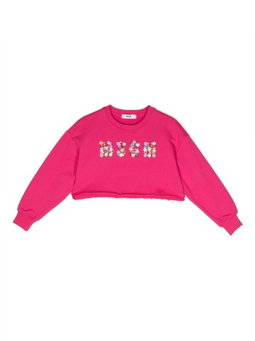MSGM Kids - appliqué-logo cropped sweatshirt - kids - Cotton - 6 yrs - Pink