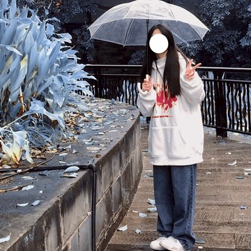 國潮煙霧字母連帽衛衣女加絨加厚慵懶炸街秋冬設計感小眾潮牌外套