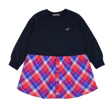 Crocodile Junior小鱷魚童裝-假兩件格紋襯衫裙襬洋裝- U66382-55 小童版