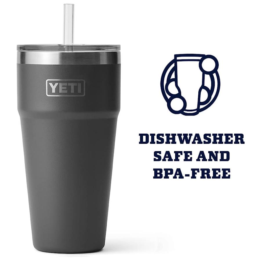 YETI RAMBLER 26 OZ STRAW CUP, VACUUM INSULATED, STAINLESS STEEL WITH STRAW LID, CHARCOAL