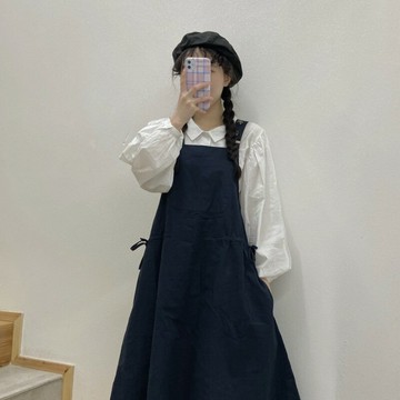 復古日系學院風少女背帶裙寬松顯瘦連衣裙女春秋小個子背帶裙子冬