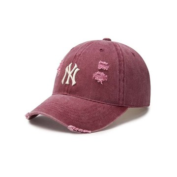 韓國 MLB 洋基 刷破水洗帽 老帽 帽子 酒紅色 男女 MLB-02 [台灣現貨]