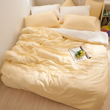 永恆系列 60支素色天絲雙人床包兩用被套組 杏仁黃  1組