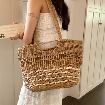 網紅草編包包女2025新款海邊沙灘包夏季大容量百搭編織單肩托特包