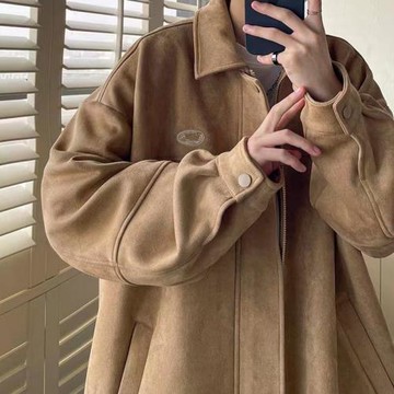 潮牌春秋季高級感寬松日系麂皮絨