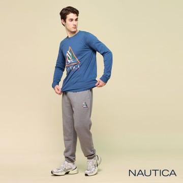 Nautica 男裝 帆船刺繡棉質休閒長褲-灰色