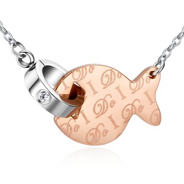 白鋼項鍊｜小魚．玫瑰金．可戴著洗澡．客製刻字